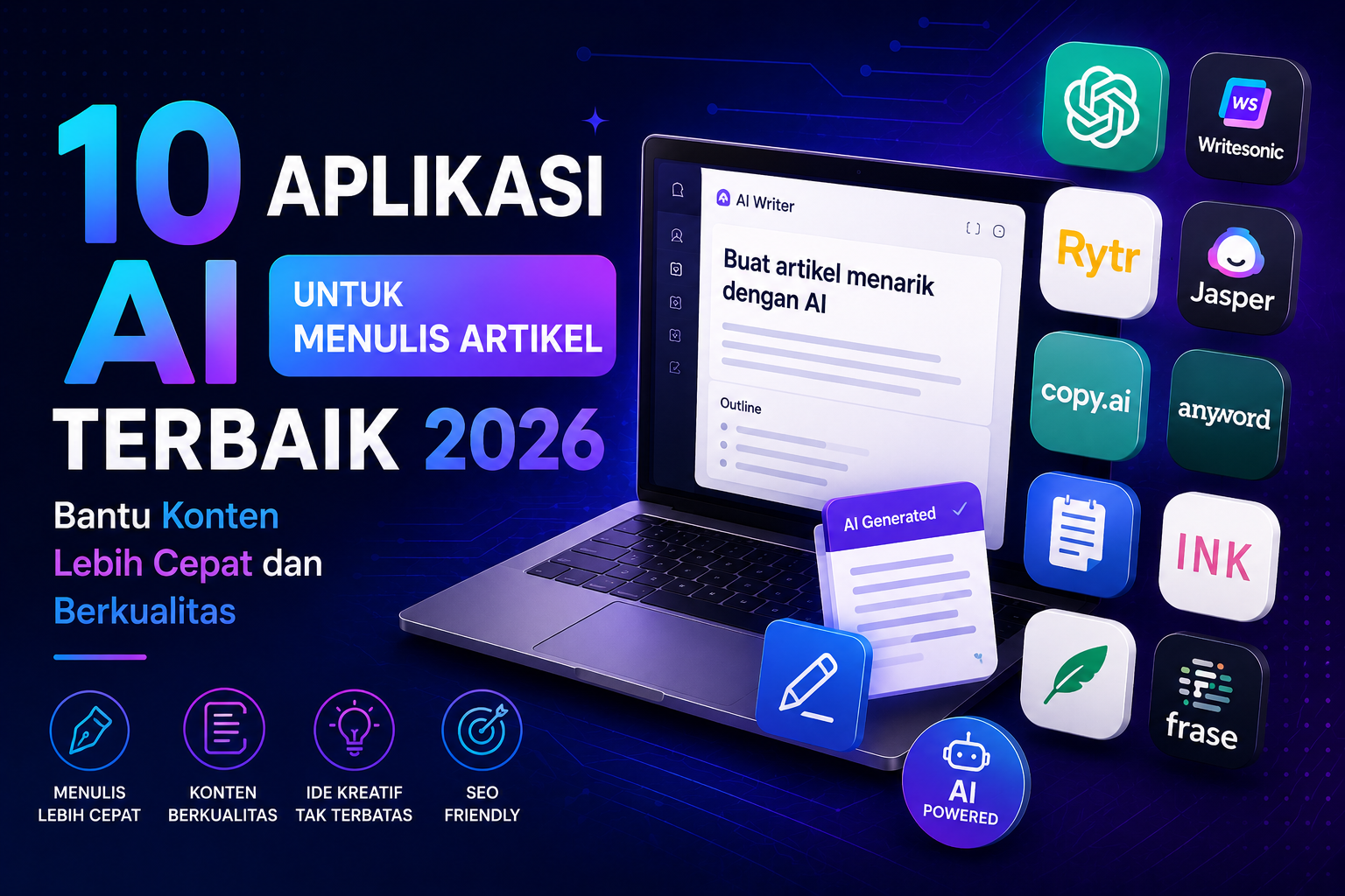10 Aplikasi AI untuk Menulis Artikel Terbaik 2026, Bantu Konten Lebih Cepat dan Berkualitas